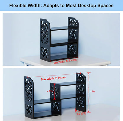 Adjustable Desktop Shelf Organizer, 3-Tier Desk Shelf, White Pattern