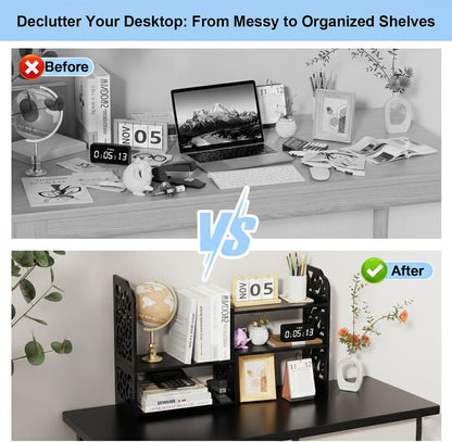 Adjustable Desktop Shelf Organizer, 3-Tier Desk Shelf, White Pattern