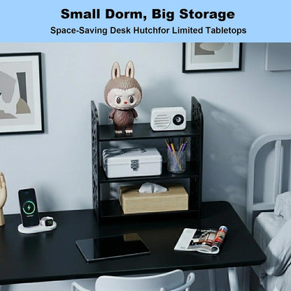 Adjustable Desktop Shelf Organizer, 3-Tier Desk Shelf, White Pattern