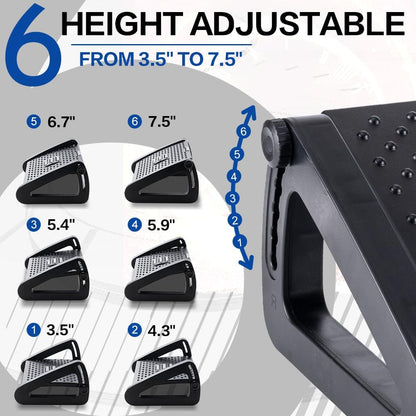 Foot Rest for Under Desk at Work, Six Heights Adjustable Foot Stool