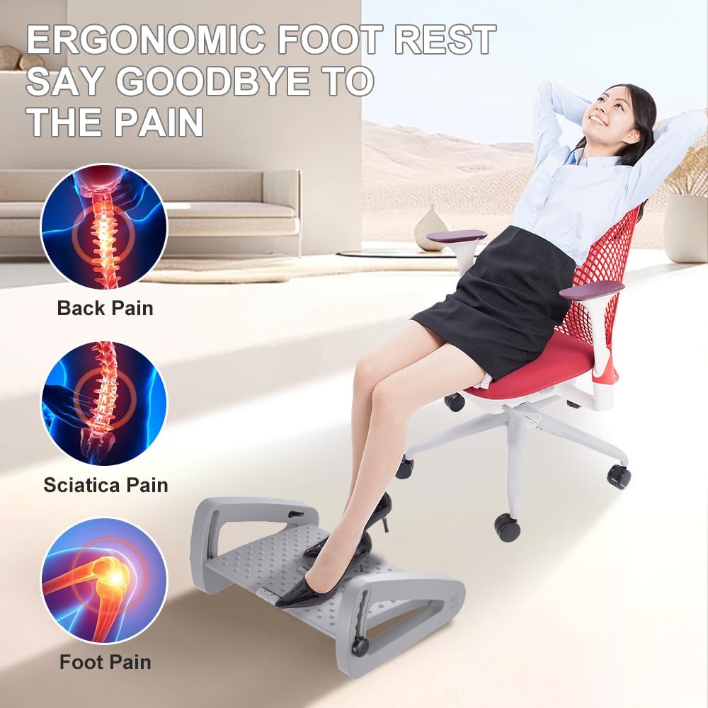 Foot Rest for Under Desk at Work, Six Heights Adjustable Foot Stool