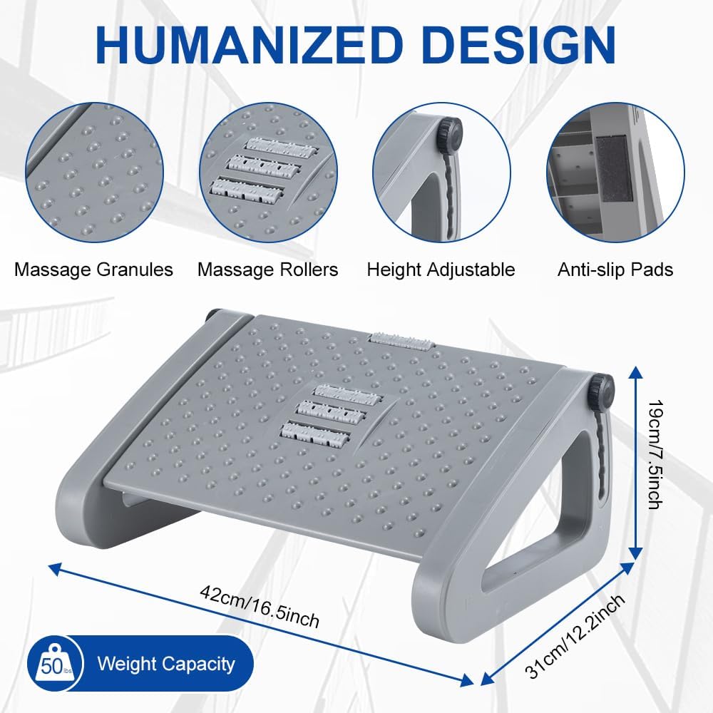 Foot Rest for Under Desk at Work, Six Heights Adjustable Foot Stool