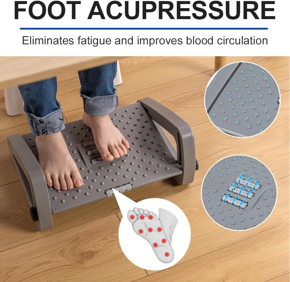 Foot Rest for Under Desk at Work, Six Heights Adjustable Foot Stool