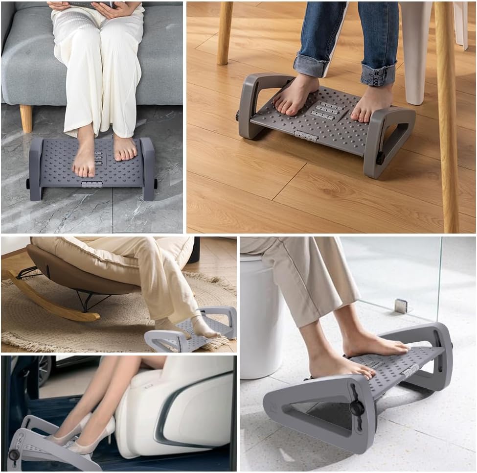 Foot Rest for Under Desk at Work, Six Heights Adjustable Foot Stool