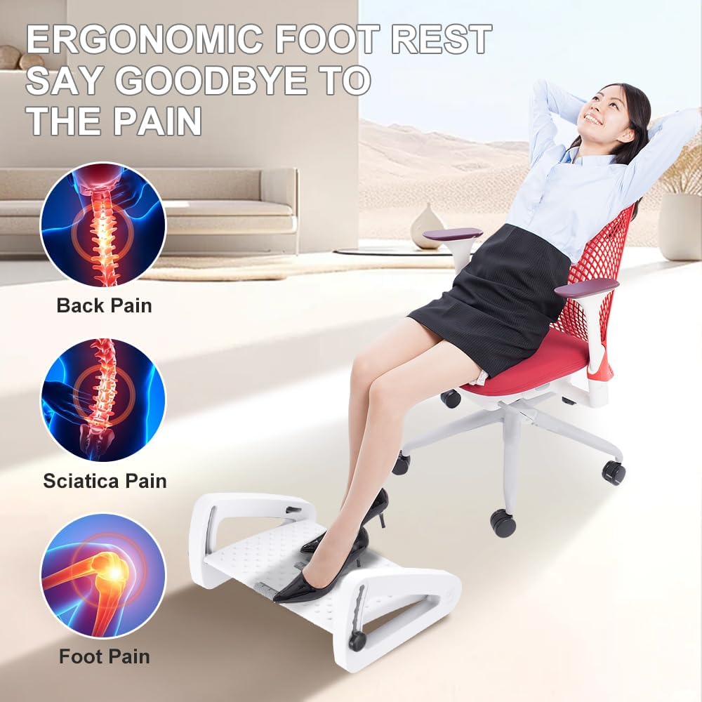 Foot Rest for Under Desk at Work, Six Heights Adjustable Foot Stool