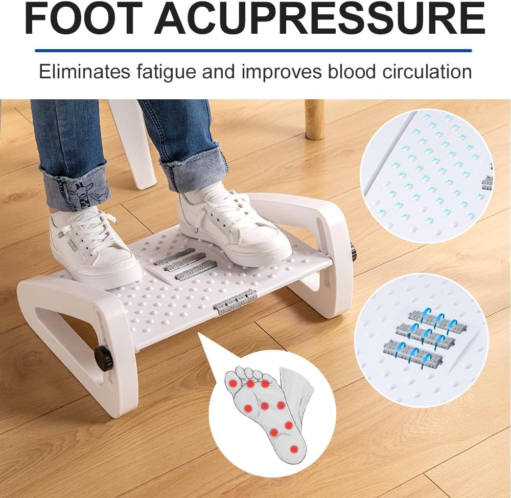 Foot Rest for Under Desk at Work, Six Heights Adjustable Foot Stool