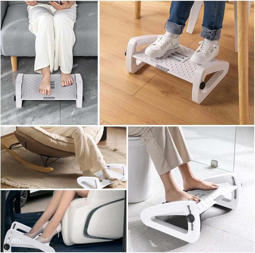 Foot Rest for Under Desk at Work, Six Heights Adjustable Foot Stool