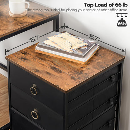 3-Drawer Mobile File Cabinet, Vertical Filing Cabinet, Under Desk Storage Drawers for Home Office, Rolling Printer Stand, A4/Letter-Sized, Nonwovens Drawer, Rustic Brown and Black BFK30WJ01