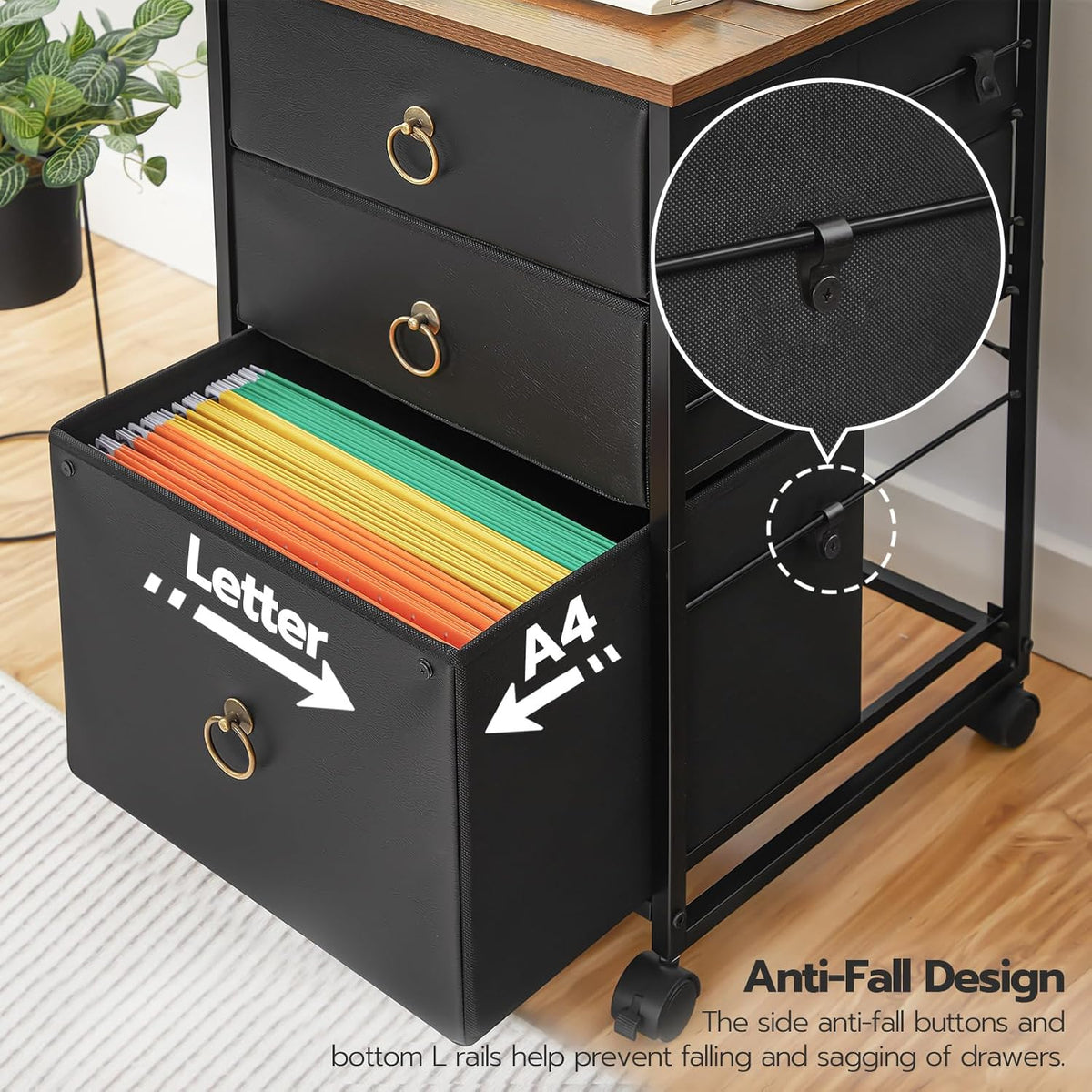 3-Drawer Mobile File Cabinet, Vertical Filing Cabinet, Under Desk Storage Drawers for Home Office, Rolling Printer Stand, A4/Letter-Sized, Nonwovens Drawer, Rustic Brown and Black BFK30WJ01