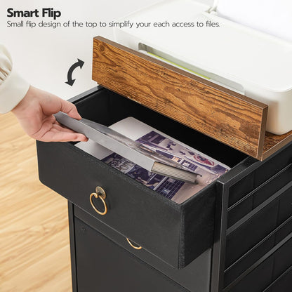 3-Drawer Mobile File Cabinet, Vertical Filing Cabinet, Under Desk Storage Drawers for Home Office, Rolling Printer Stand, A4/Letter-Sized, Nonwovens Drawer, Rustic Brown and Black BFK30WJ01