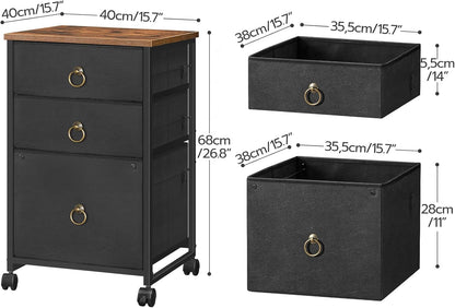 3-Drawer Mobile File Cabinet, Vertical Filing Cabinet, Under Desk Storage Drawers for Home Office, Rolling Printer Stand, A4/Letter-Sized, Nonwovens Drawer, Rustic Brown and Black BFK30WJ01