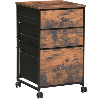 3-Drawer Mobile File Cabinet, Vertical Filing Cabinet, Under Desk Storage Drawers for Home Office, Rolling Printer Stand, A4/Letter-Sized, Nonwovens Drawer, Rustic Brown and Black BFK30WJ01