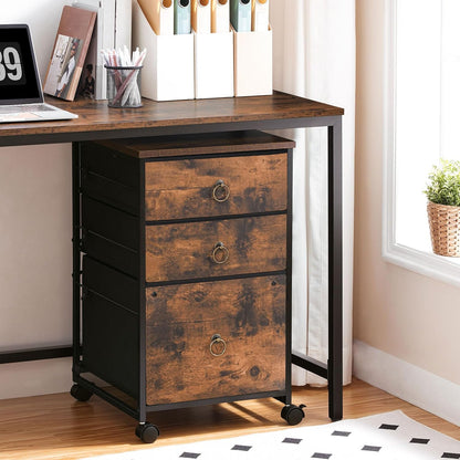3-Drawer Mobile File Cabinet, Vertical Filing Cabinet, Under Desk Storage Drawers for Home Office, Rolling Printer Stand, A4/Letter-Sized, Nonwovens Drawer, Rustic Brown and Black BFK30WJ01
