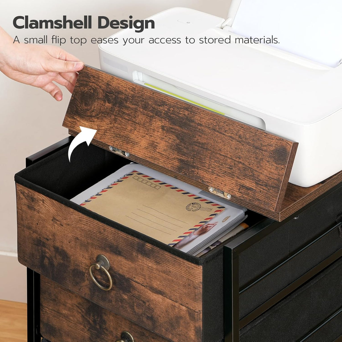 3-Drawer Mobile File Cabinet, Vertical Filing Cabinet, Under Desk Storage Drawers for Home Office, Rolling Printer Stand, A4/Letter-Sized, Nonwovens Drawer, Rustic Brown and Black BFK30WJ01