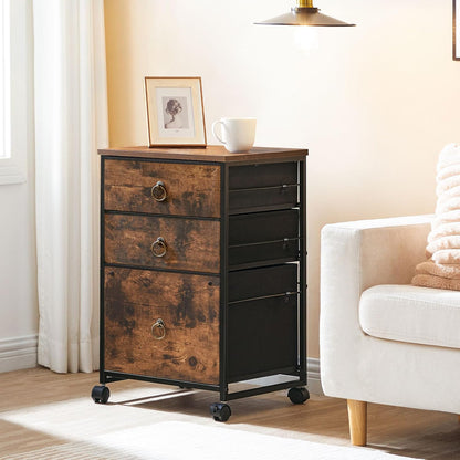 3-Drawer Mobile File Cabinet, Vertical Filing Cabinet, Under Desk Storage Drawers for Home Office, Rolling Printer Stand, A4/Letter-Sized, Nonwovens Drawer, Rustic Brown and Black BFK30WJ01