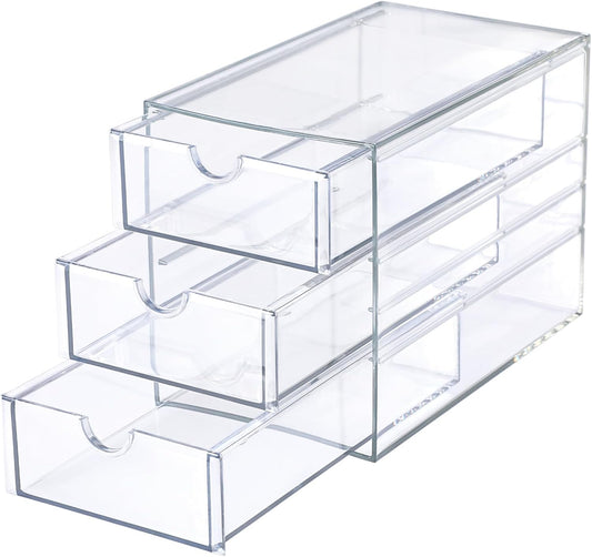 3 Drawers Acrylic Drawer Organizer 3-Tier Clear Desktop Organizer