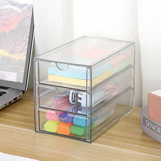 3 Drawers Acrylic Drawer Organizer 3-Tier Clear Desktop Organizer