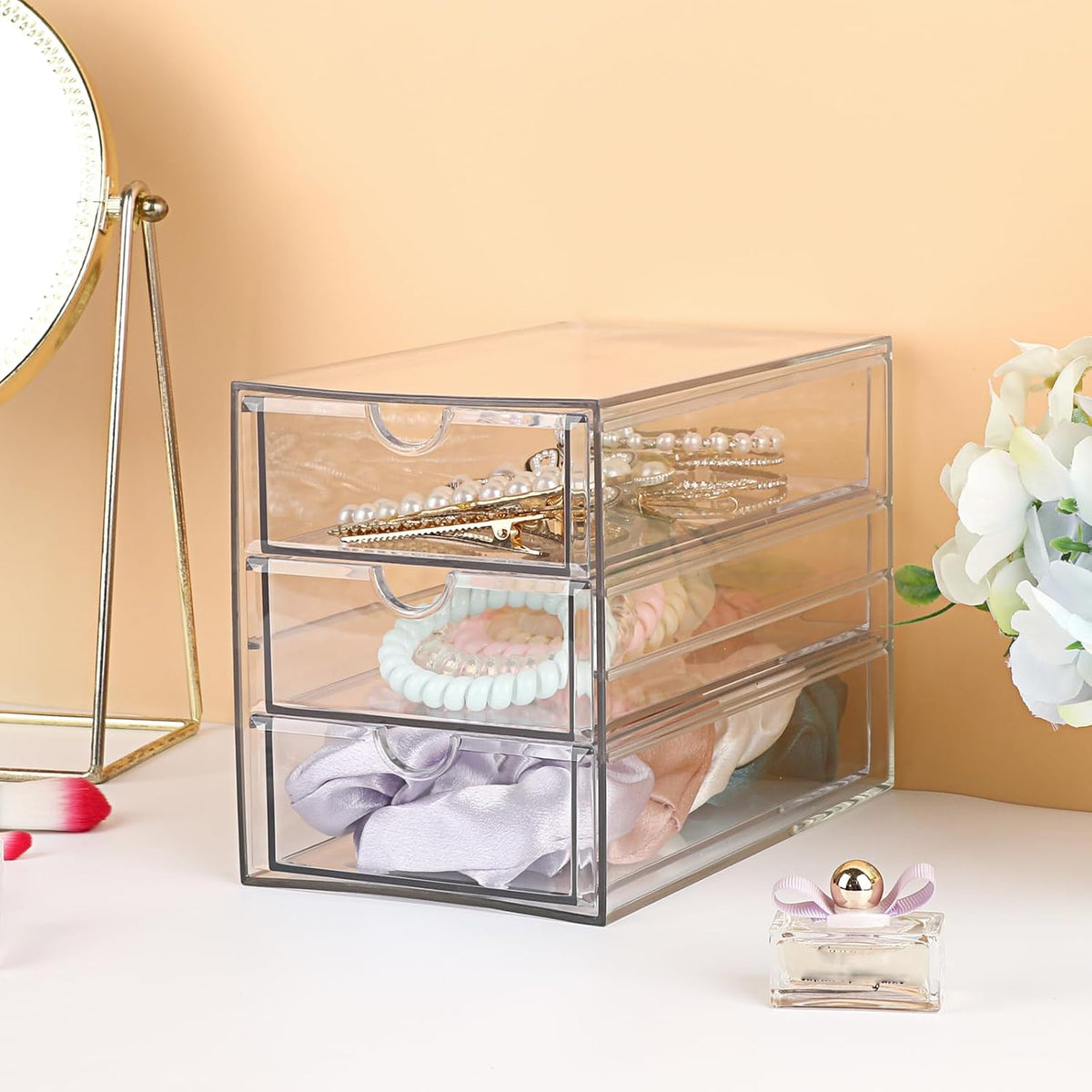 3 Drawers Acrylic Drawer Organizer 3-Tier Clear Desktop Organizer