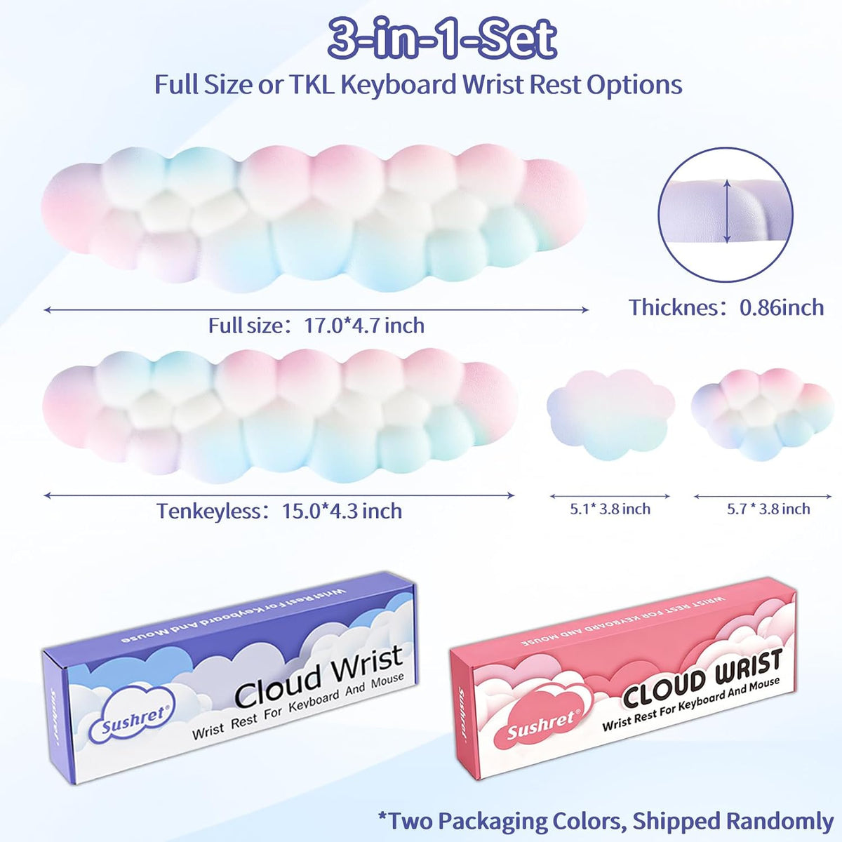 Cloud Wrist Rest Keyboard, Cloud Keyboard Wrist Pad Set with PU Leather Memory Foam, Cute Arm Rest for Palm Support, PC/Gaming Desk Accessories/Office Setup/Computer Hand Cushion - White