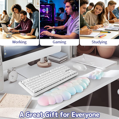 Cloud Wrist Rest Keyboard, Cloud Keyboard Wrist Pad Set with PU Leather Memory Foam, Cute Arm Rest for Palm Support, PC/Gaming Desk Accessories/Office Setup/Computer Hand Cushion - White