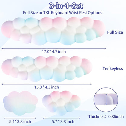 Cloud Wrist Rest Keyboard, Cloud Keyboard Wrist Pad Set with PU Leather Memory Foam, Cute Arm Rest for Palm Support, PC/Gaming Desk Accessories/Office Setup/Computer Hand Cushion - White