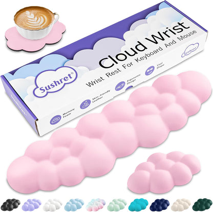 Cloud Wrist Rest Keyboard, Cloud Keyboard Wrist Pad Set with PU Leather Memory Foam, Cute Arm Rest for Palm Support, PC/Gaming Desk Accessories/Office Setup/Computer Hand Cushion - White