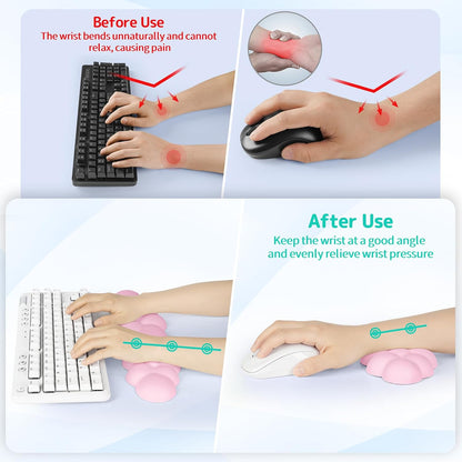 Cloud Wrist Rest Keyboard, Cloud Keyboard Wrist Pad Set with PU Leather Memory Foam, Cute Arm Rest for Palm Support, PC/Gaming Desk Accessories/Office Setup/Computer Hand Cushion - White