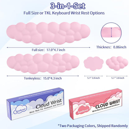 Cloud Wrist Rest Keyboard, Cloud Keyboard Wrist Pad Set with PU Leather Memory Foam, Cute Arm Rest for Palm Support, PC/Gaming Desk Accessories/Office Setup/Computer Hand Cushion - White