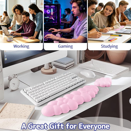 Cloud Wrist Rest Keyboard, Cloud Keyboard Wrist Pad Set with PU Leather Memory Foam, Cute Arm Rest for Palm Support, PC/Gaming Desk Accessories/Office Setup/Computer Hand Cushion - White