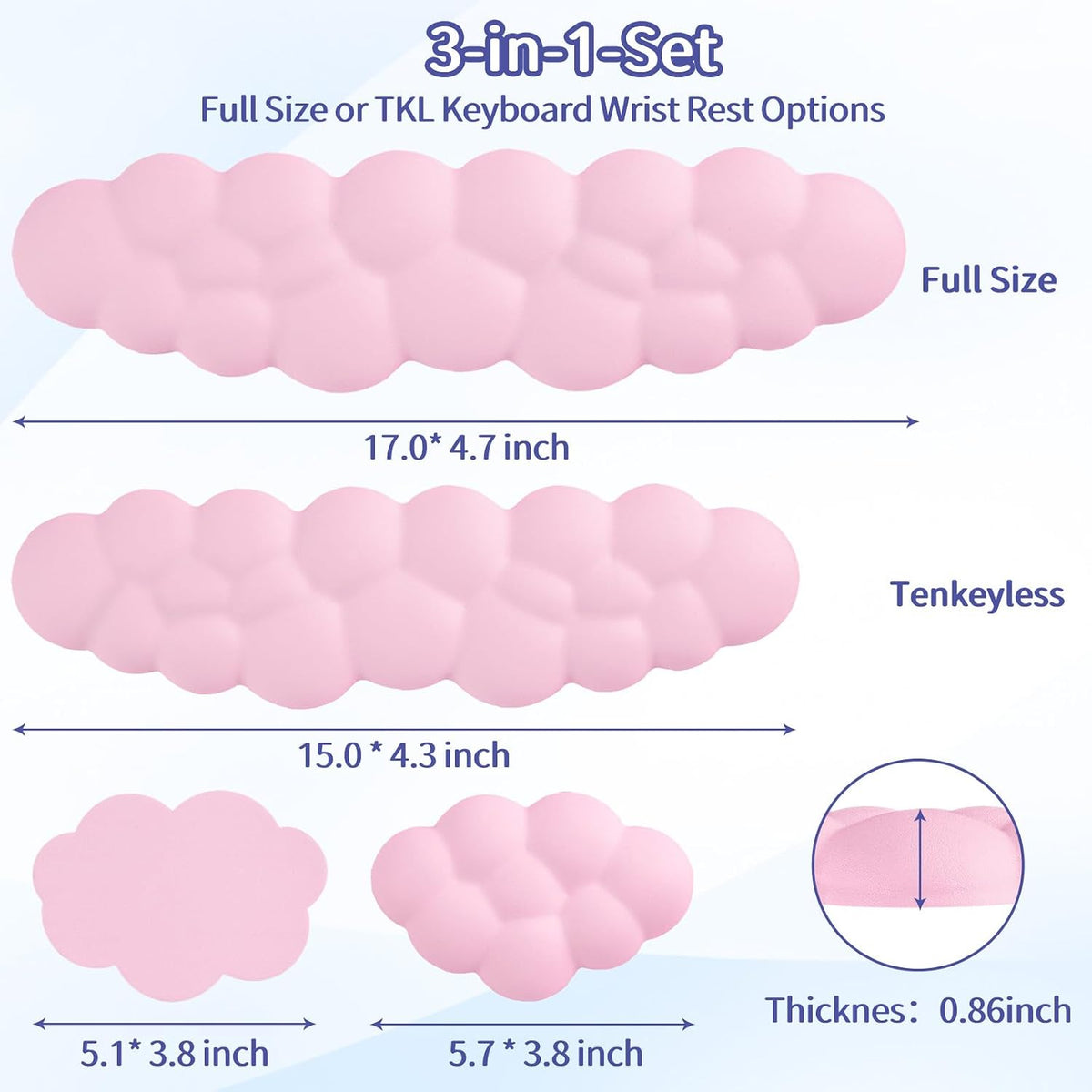 Cloud Wrist Rest Keyboard, Cloud Keyboard Wrist Pad Set with PU Leather Memory Foam, Cute Arm Rest for Palm Support, PC/Gaming Desk Accessories/Office Setup/Computer Hand Cushion - White