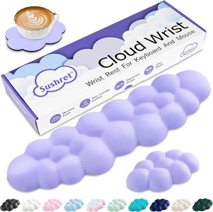 Cloud Wrist Rest Keyboard, Cloud Keyboard Wrist Pad Set with PU Leather Memory Foam, Cute Arm Rest for Palm Support, PC/Gaming Desk Accessories/Office Setup/Computer Hand Cushion - White