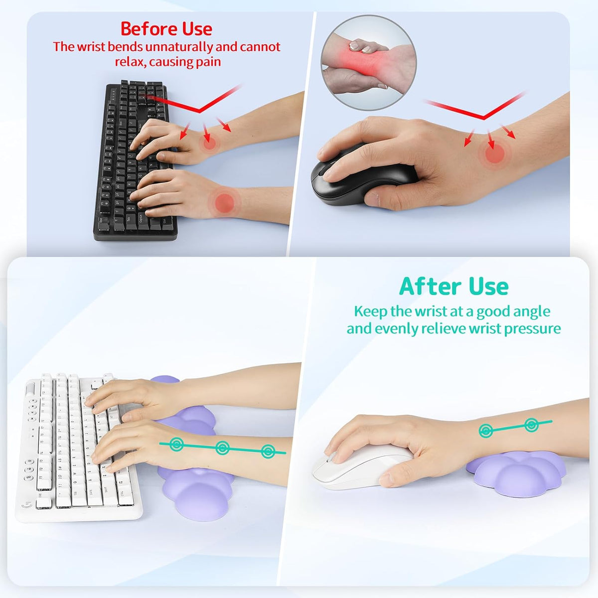 Cloud Wrist Rest Keyboard, Cloud Keyboard Wrist Pad Set with PU Leather Memory Foam, Cute Arm Rest for Palm Support, PC/Gaming Desk Accessories/Office Setup/Computer Hand Cushion - White