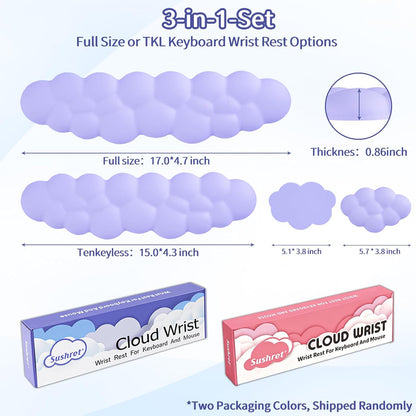 Cloud Wrist Rest Keyboard, Cloud Keyboard Wrist Pad Set with PU Leather Memory Foam, Cute Arm Rest for Palm Support, PC/Gaming Desk Accessories/Office Setup/Computer Hand Cushion - White
