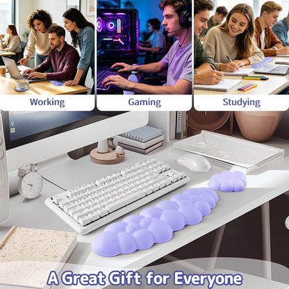 Cloud Wrist Rest Keyboard, Cloud Keyboard Wrist Pad Set with PU Leather Memory Foam, Cute Arm Rest for Palm Support, PC/Gaming Desk Accessories/Office Setup/Computer Hand Cushion - White