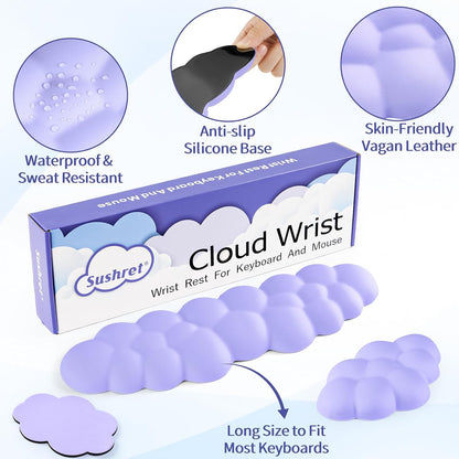 Cloud Wrist Rest Keyboard, Cloud Keyboard Wrist Pad Set with PU Leather Memory Foam, Cute Arm Rest for Palm Support, PC/Gaming Desk Accessories/Office Setup/Computer Hand Cushion - White