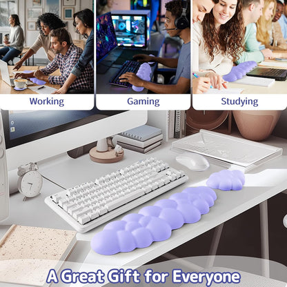 Cloud Wrist Rest Keyboard, Cloud Keyboard Wrist Pad Set with PU Leather Memory Foam, Cute Arm Rest for Palm Support, PC/Gaming Desk Accessories/Office Setup/Computer Hand Cushion - White