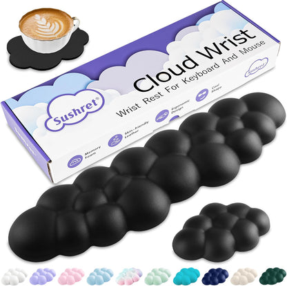 Cloud Wrist Rest Keyboard, Cloud Keyboard Wrist Pad Set with PU Leather Memory Foam, Cute Arm Rest for Palm Support, PC/Gaming Desk Accessories/Office Setup/Computer Hand Cushion - White