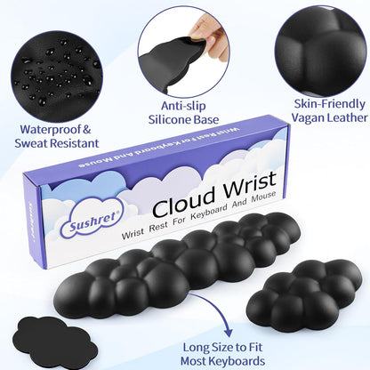 Cloud Wrist Rest Keyboard, Cloud Keyboard Wrist Pad Set with PU Leather Memory Foam, Cute Arm Rest for Palm Support, PC/Gaming Desk Accessories/Office Setup/Computer Hand Cushion - White