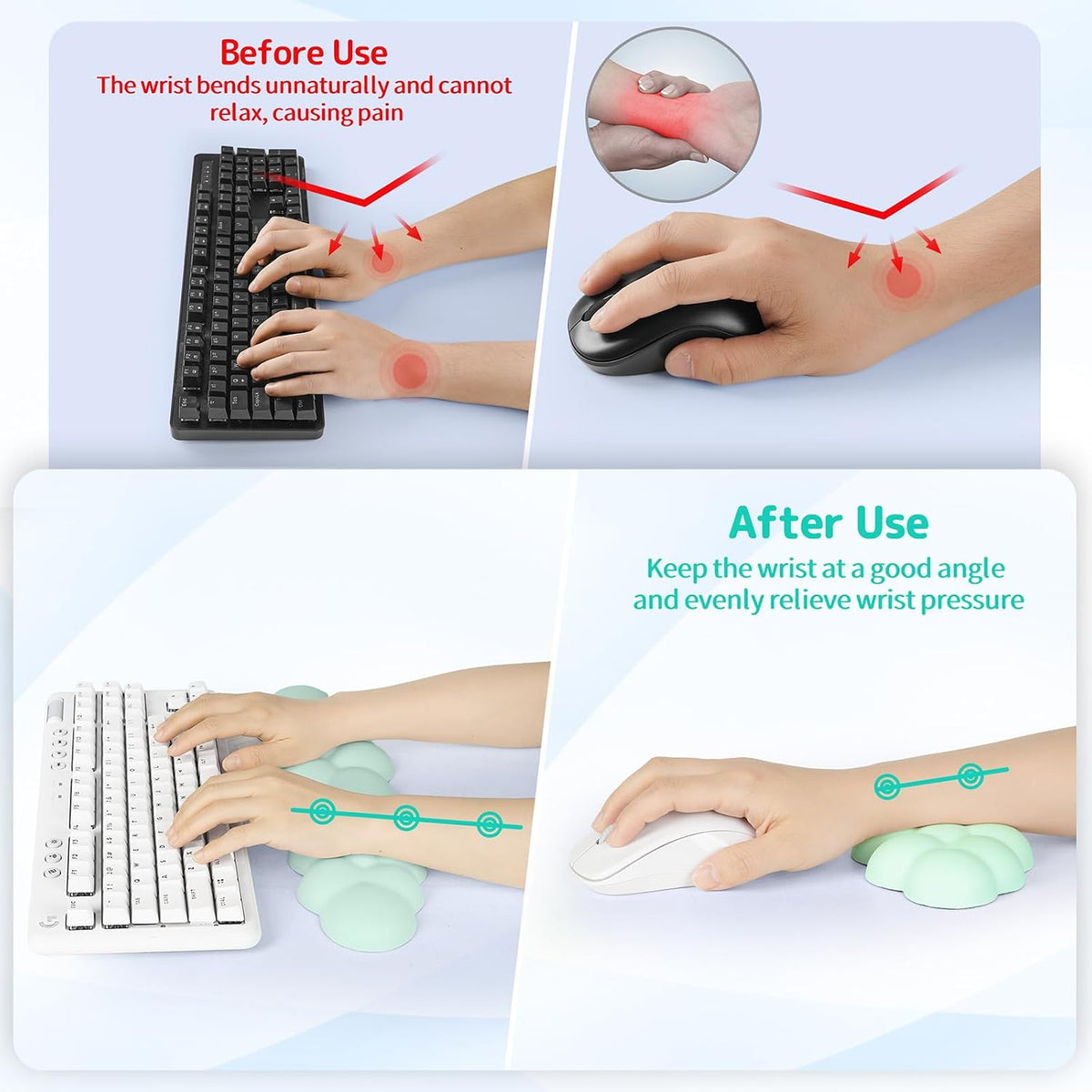 Cloud Wrist Rest Keyboard, Cloud Keyboard Wrist Pad Set with PU Leather Memory Foam, Cute Arm Rest for Palm Support, PC/Gaming Desk Accessories/Office Setup/Computer Hand Cushion - White