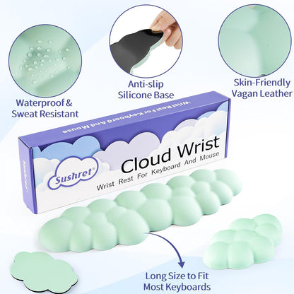 Cloud Wrist Rest Keyboard, Cloud Keyboard Wrist Pad Set with PU Leather Memory Foam, Cute Arm Rest for Palm Support, PC/Gaming Desk Accessories/Office Setup/Computer Hand Cushion - White