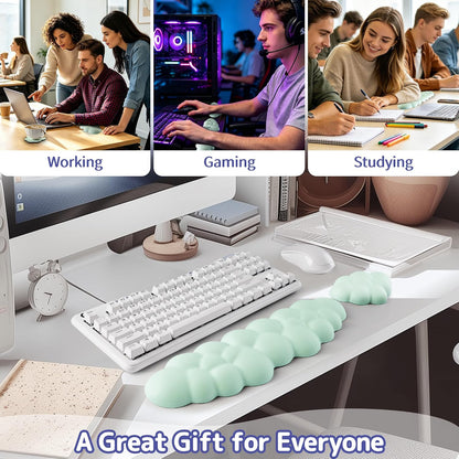 Cloud Wrist Rest Keyboard, Cloud Keyboard Wrist Pad Set with PU Leather Memory Foam, Cute Arm Rest for Palm Support, PC/Gaming Desk Accessories/Office Setup/Computer Hand Cushion - White