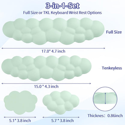 Cloud Wrist Rest Keyboard, Cloud Keyboard Wrist Pad Set with PU Leather Memory Foam, Cute Arm Rest for Palm Support, PC/Gaming Desk Accessories/Office Setup/Computer Hand Cushion - White