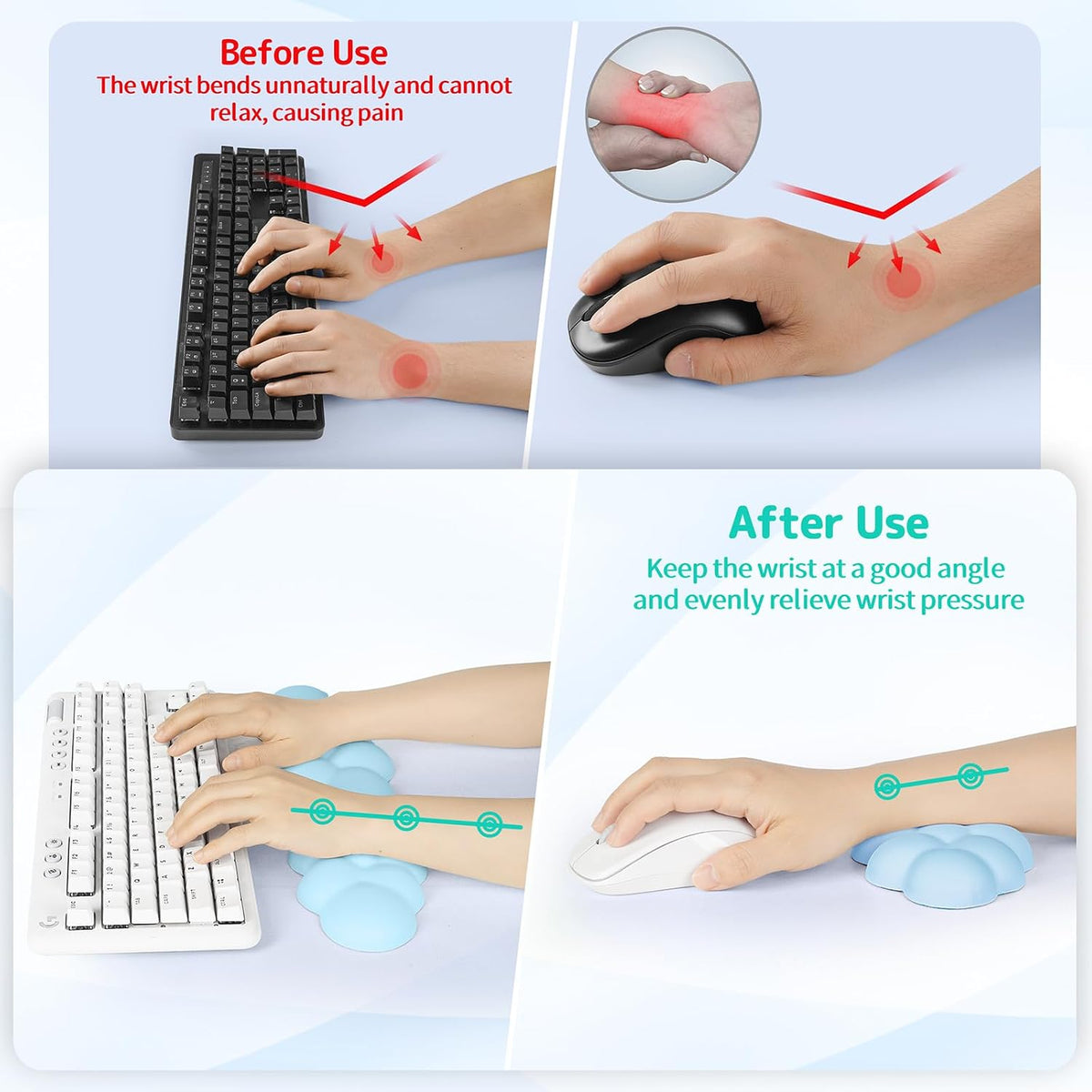Cloud Wrist Rest Keyboard, Cloud Keyboard Wrist Pad Set with PU Leather Memory Foam, Cute Arm Rest for Palm Support, PC/Gaming Desk Accessories/Office Setup/Computer Hand Cushion - White