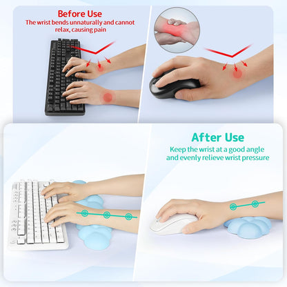 Cloud Wrist Rest Keyboard, Cloud Keyboard Wrist Pad Set with PU Leather Memory Foam, Cute Arm Rest for Palm Support, PC/Gaming Desk Accessories/Office Setup/Computer Hand Cushion - White