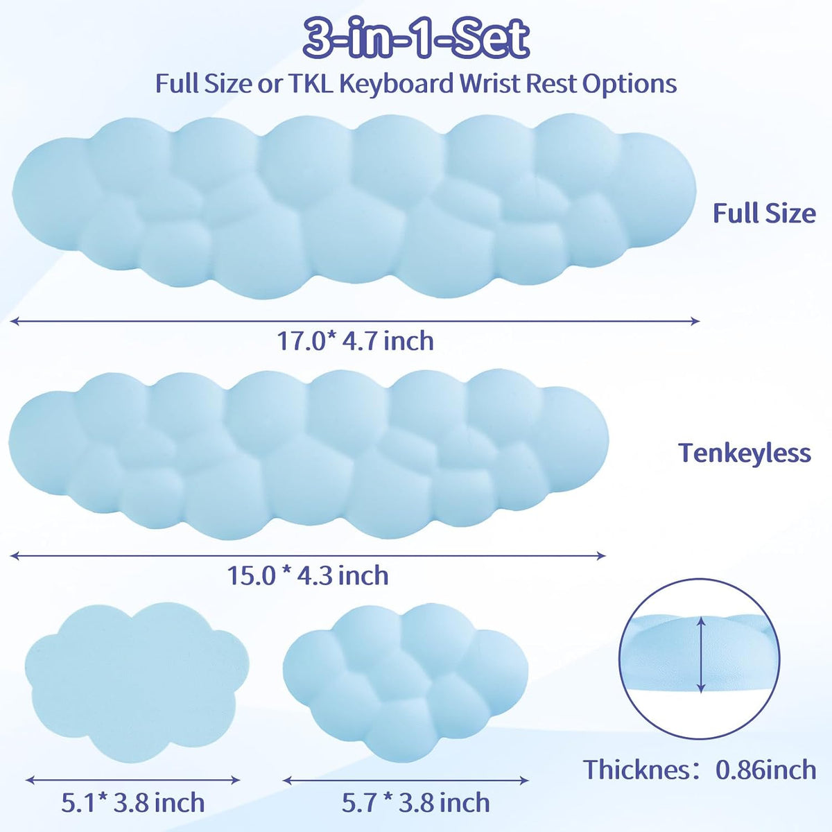 Cloud Wrist Rest Keyboard, Cloud Keyboard Wrist Pad Set with PU Leather Memory Foam, Cute Arm Rest for Palm Support, PC/Gaming Desk Accessories/Office Setup/Computer Hand Cushion - White