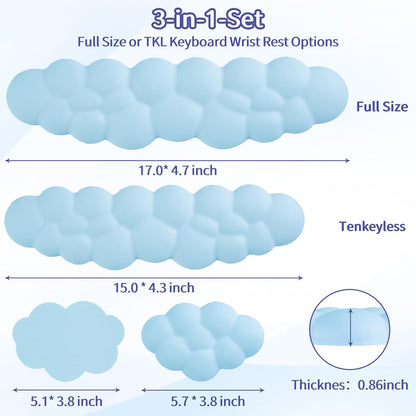 Cloud Wrist Rest Keyboard, Cloud Keyboard Wrist Pad Set with PU Leather Memory Foam, Cute Arm Rest for Palm Support, PC/Gaming Desk Accessories/Office Setup/Computer Hand Cushion - White