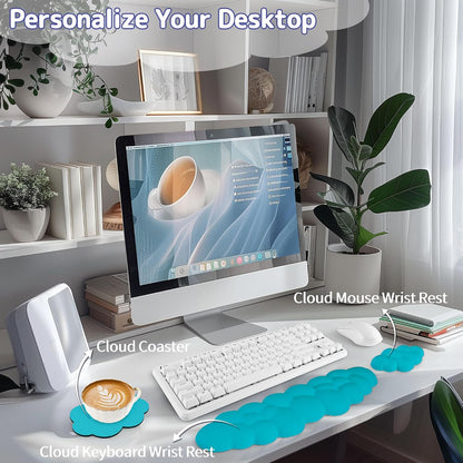 Cloud Wrist Rest Keyboard, Cloud Keyboard Wrist Pad Set with PU Leather Memory Foam, Cute Arm Rest for Palm Support, PC/Gaming Desk Accessories/Office Setup/Computer Hand Cushion - White