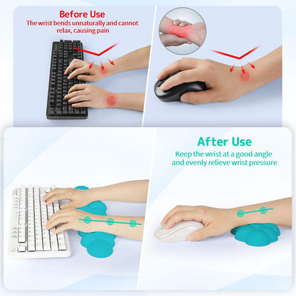 Cloud Wrist Rest Keyboard, Cloud Keyboard Wrist Pad Set with PU Leather Memory Foam, Cute Arm Rest for Palm Support, PC/Gaming Desk Accessories/Office Setup/Computer Hand Cushion - White