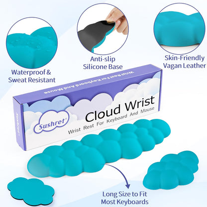 Cloud Wrist Rest Keyboard, Cloud Keyboard Wrist Pad Set with PU Leather Memory Foam, Cute Arm Rest for Palm Support, PC/Gaming Desk Accessories/Office Setup/Computer Hand Cushion - White