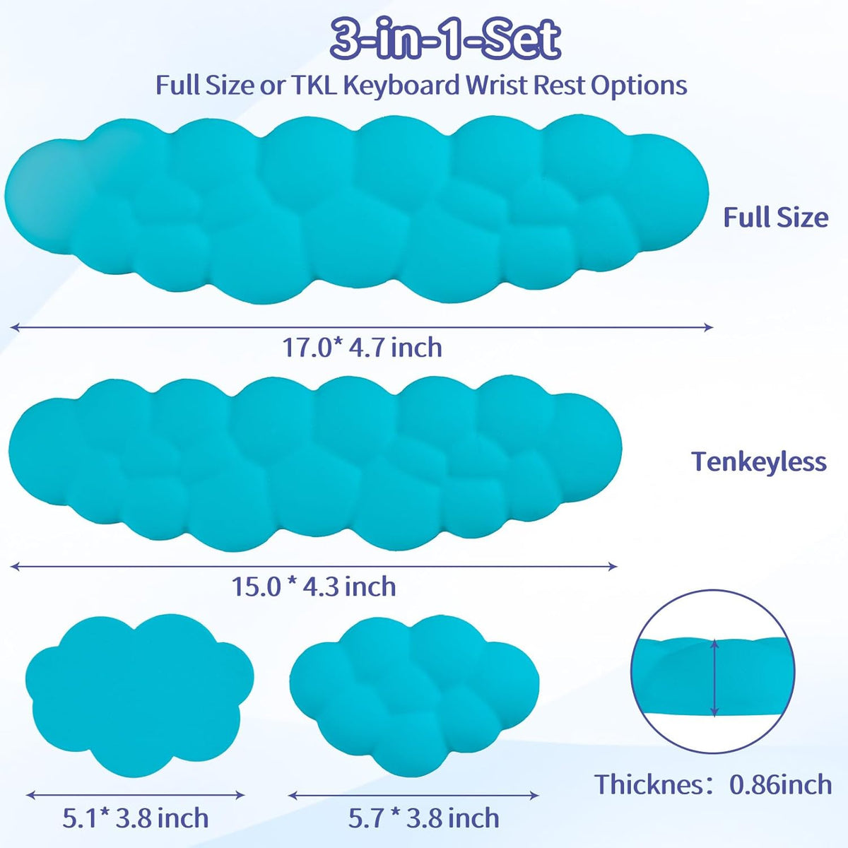 Cloud Wrist Rest Keyboard, Cloud Keyboard Wrist Pad Set with PU Leather Memory Foam, Cute Arm Rest for Palm Support, PC/Gaming Desk Accessories/Office Setup/Computer Hand Cushion - White